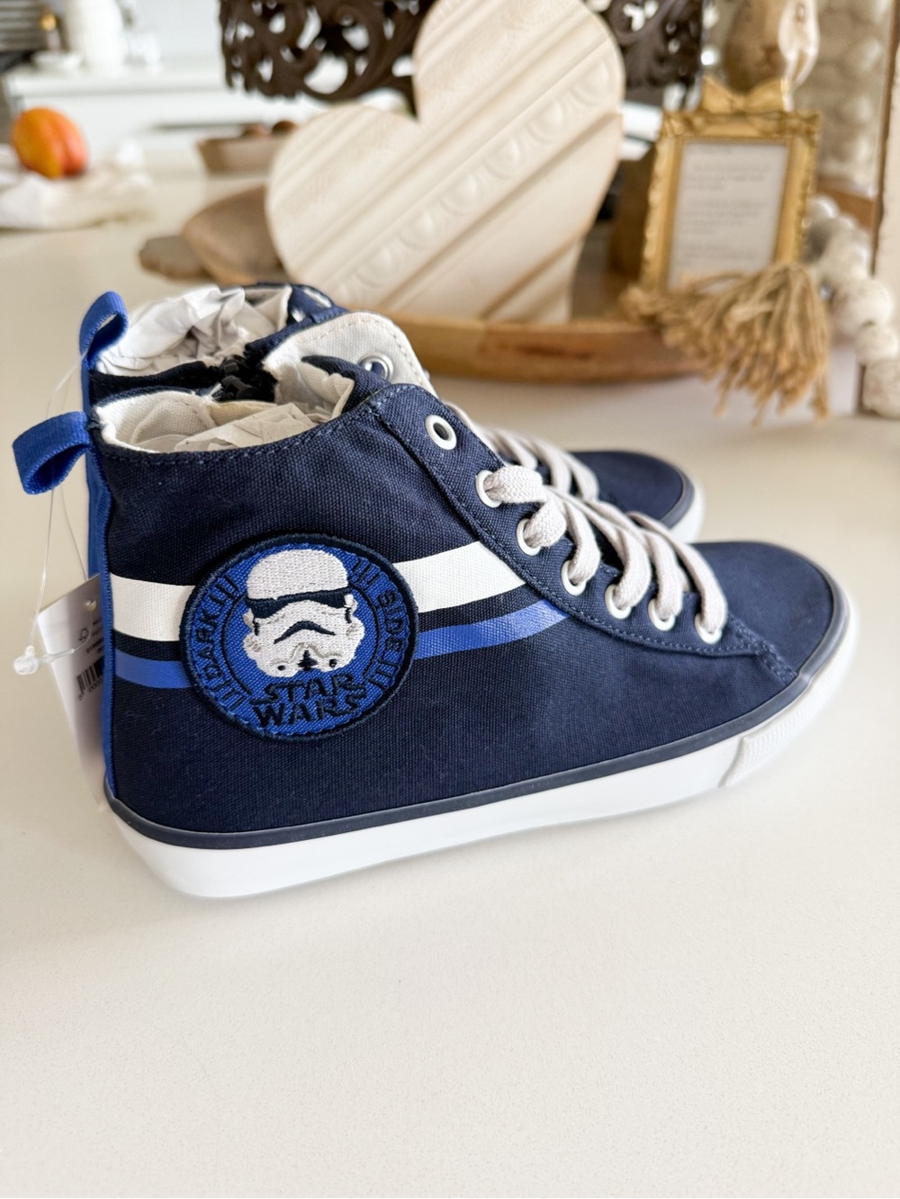 GAP Navy and White Kids High-Top Sneakers with Blue Stripe